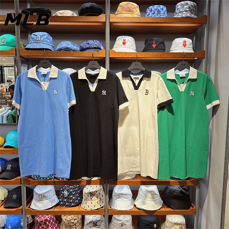 Đầm Maxi Chính Hãng 100% Cotton Thêu Logo MLB NY Thời Trang Cho Nữ