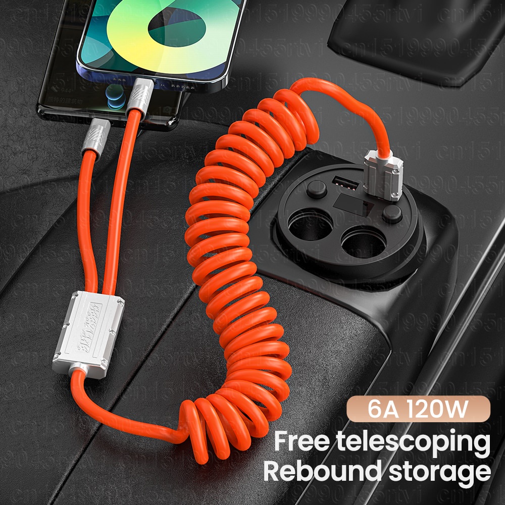 Dây Cáp Sạc Nhanh USB Loại C 2 Trong 1 120W 6A Chuyên Dụng Cho iPhone Samsung