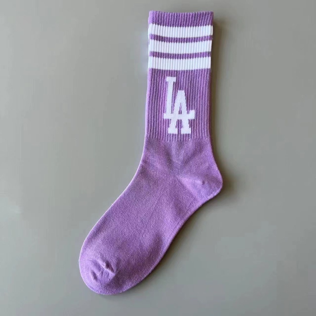 Vớ Thể Thao Cotton Hàn Quốc NY LA Harajuku Kẻ Sọc Màu Trơn Cho Nữ