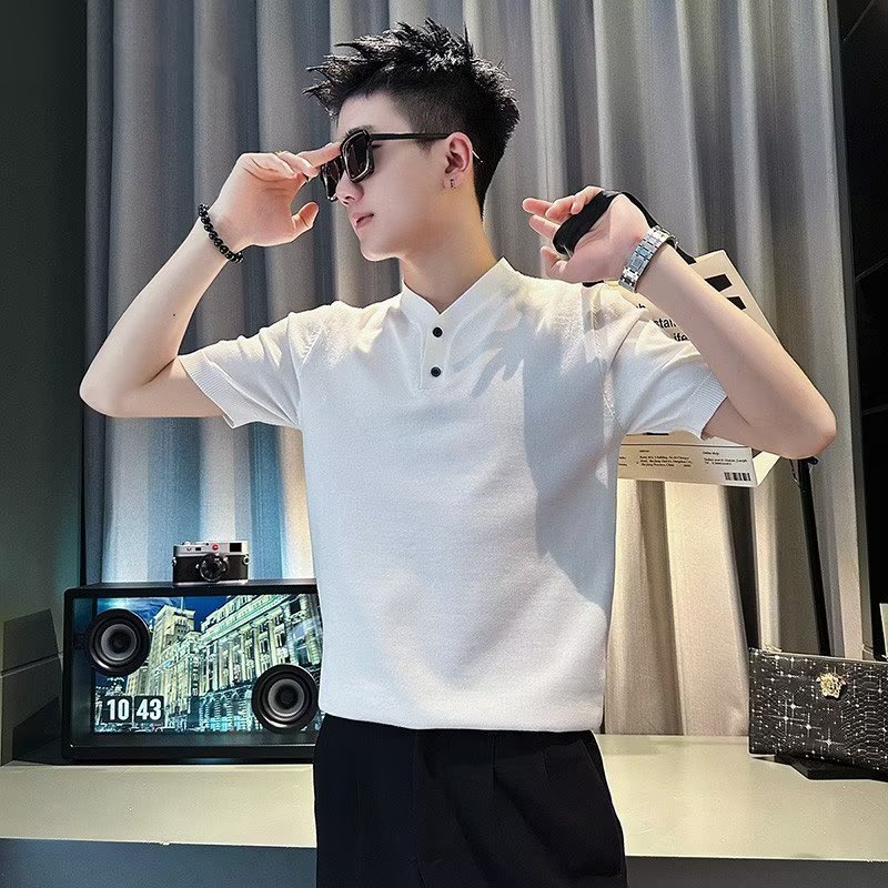 Áo Thun Polo Dệt Kim Tay Ngắn Cổ Chữ V Thời Trang Mùa Hè Hàng Mới 2023 Dành Cho Bạn Nam