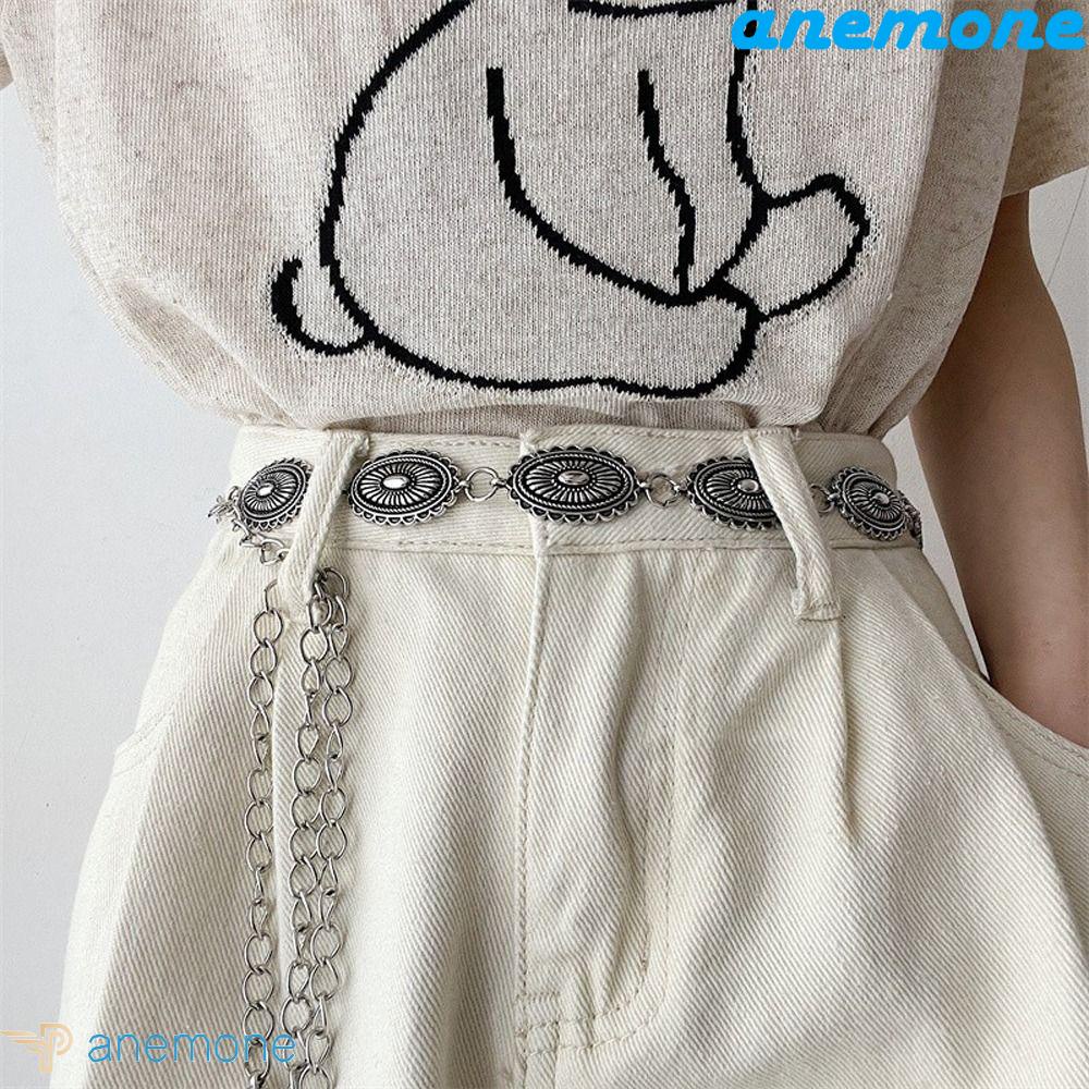 Thắt Lưng Dây Xích Phối Tua Rua Hình Oval Phong Cách Bohemia Thanh Lịch Cho Nữ