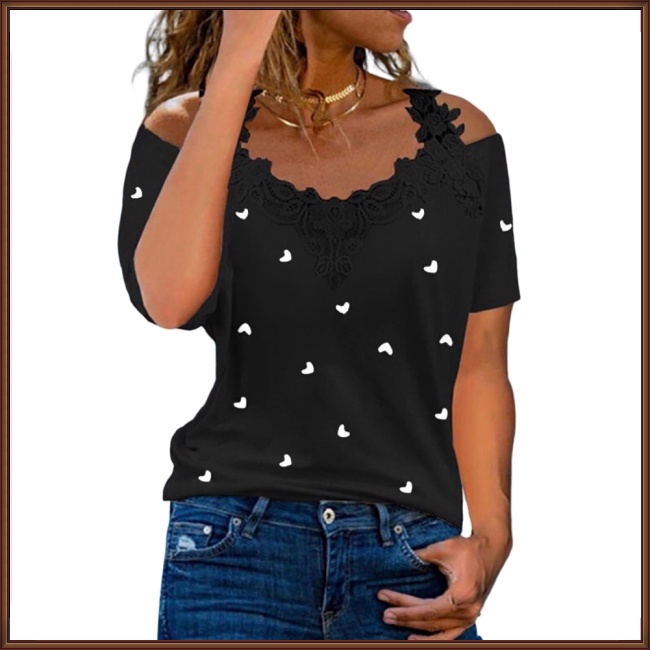 Áo Thun Mùa Hè Tay Cộc Lệch Vai In Họa Tiết Đơn Giản Hợp Thời Trang Cho Nữ