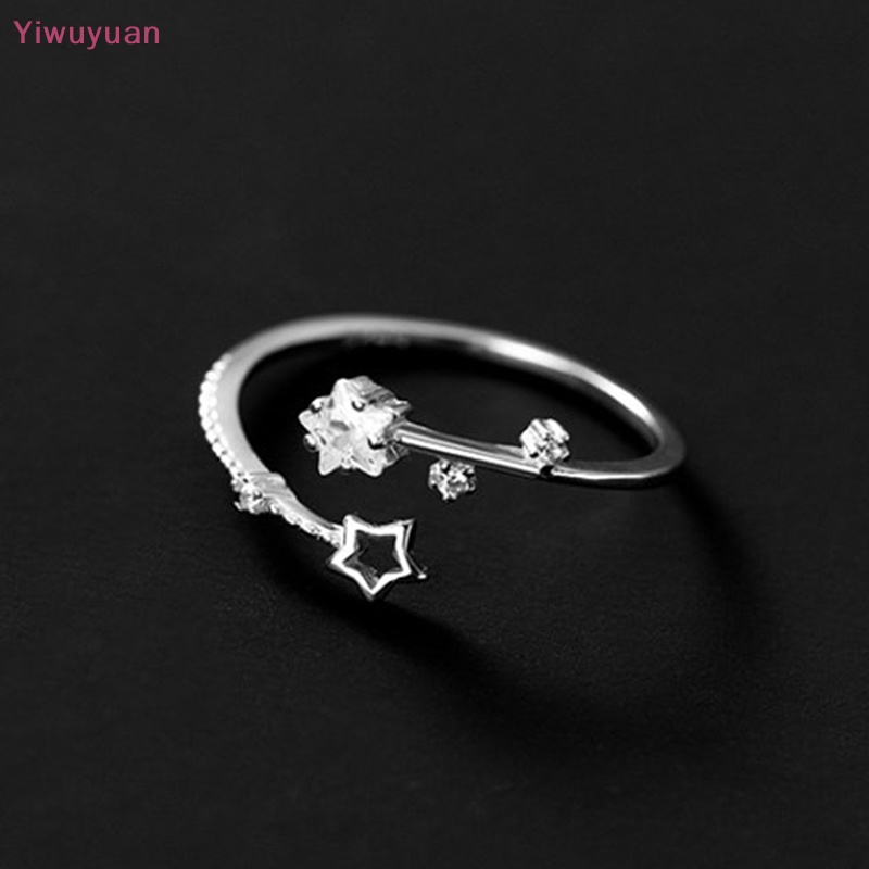 < Yiwuyuan > Nhẫn Hở Đính Đá Zircon Ngôi Sao Lấp Lánh Có Thể Điều Chỉnh Thời Trang Đa Năng Trang Sức Cưới Cô D