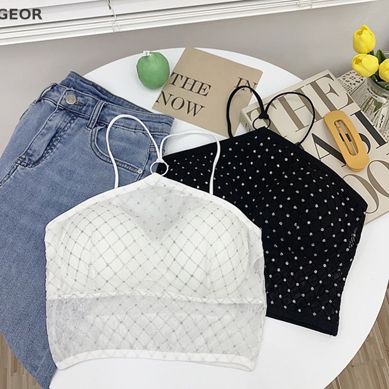 Áo Hai Dây Mỏng Màu Trơn Đính Đá Thời Trang Mùa Hè Quyến Rũ Cho Nữ