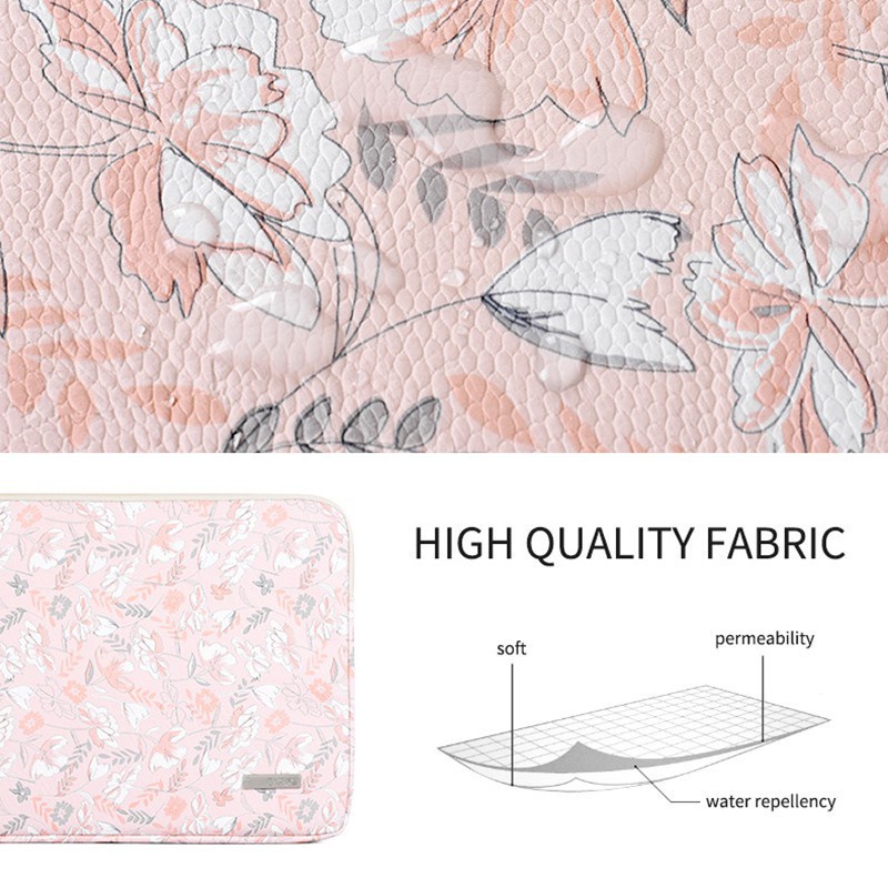 Bao Da Máy Tính Bảng Chống Sốc Họa Tiết Hoa Màu Hồng Có Túi Trước Cho M1 M2 Air 11 / 12 / 13 / 14 / 15 inch
