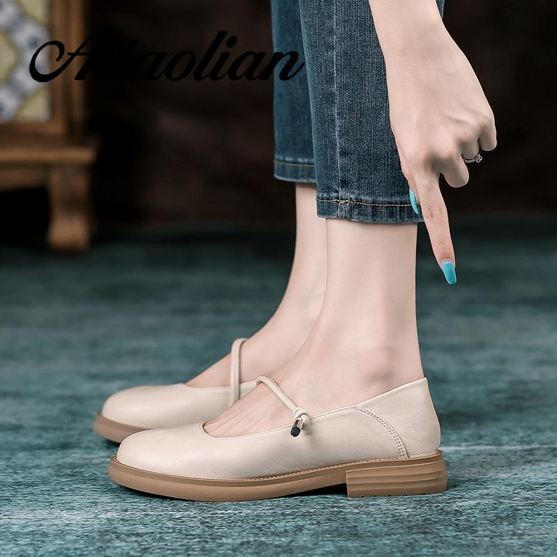 Giày Búp Bê Da Thật Mũi Tròn 3cm Phong Cách Lolita Đơn Giản Thời Trang Cho Nữ