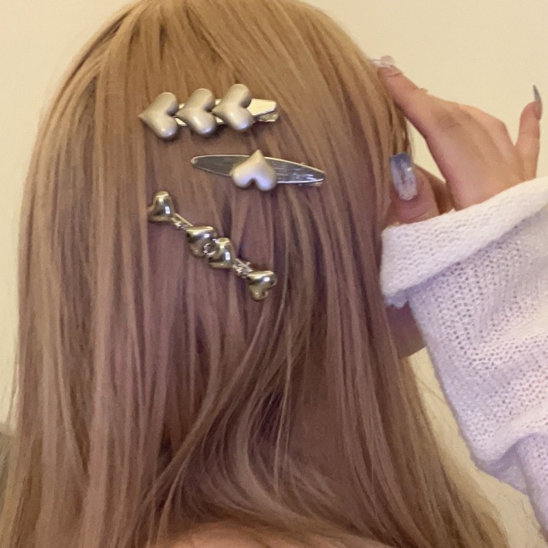 Kẹp Tóc Mái Bằng Kim Loại Hình Nơ Trái Tim Phong Cách Hàn Quốc Cho Nữ