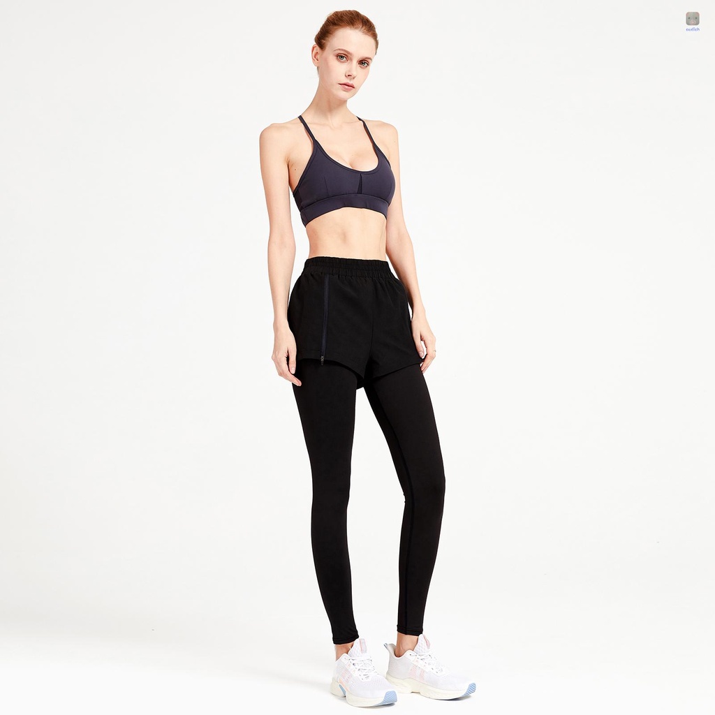 Quần Legging Thể Thao 2 Trong 1 Eo Co Giãn Thoáng Khí Khô Nhanh Phối Khóa Kéo Tùy Chỉnh Cho Nữ