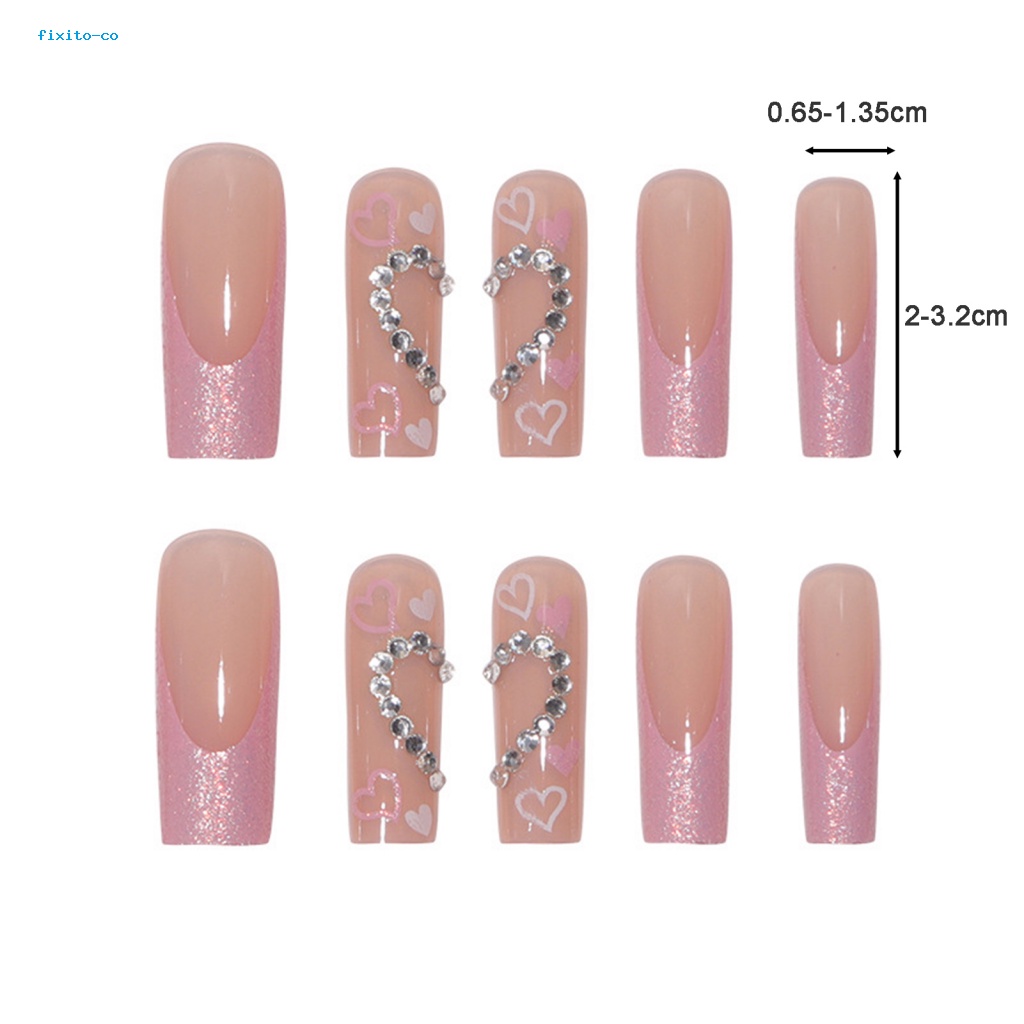 1 Bộ Móng Tay Giả Đính Kim Cương Hình Trái Tim Lấp Lánh
