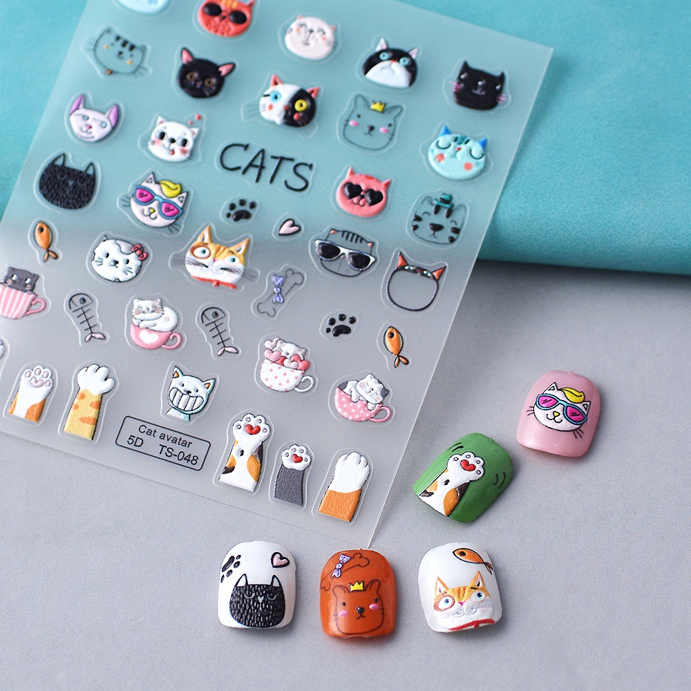 Nhãn Dán Trang Trí Móng Tay Hình Chân Mèo / Cá Dập Nổi Kiểu Nhật Hàn Dễ Thương