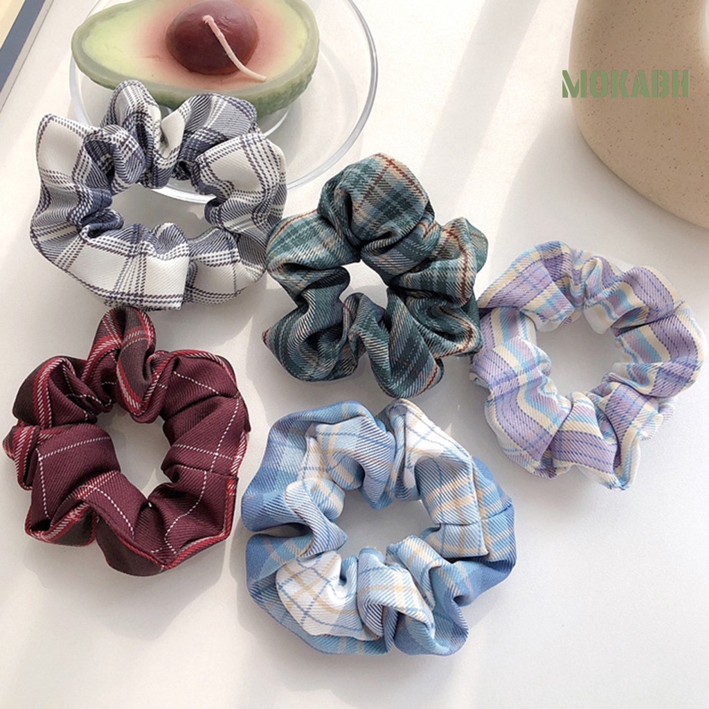 Dây Cột Tóc Co Giãn Họa Tiết Sọc Caro Phong Cách Hàn Quốc Ngọt Ngào Cho Nữ
