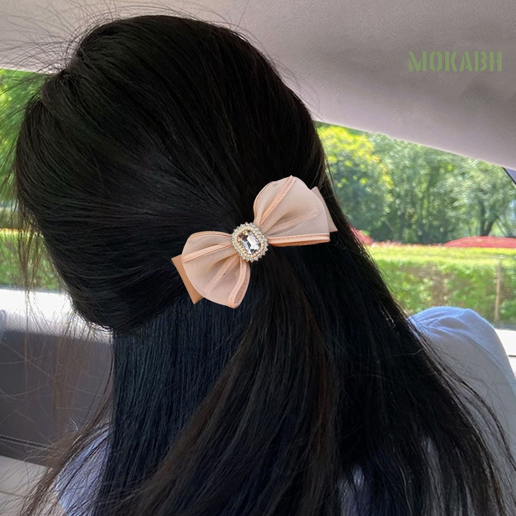 Kẹp Tóc Hình Nơ Lưới Đính Đá Ngọt Ngào Phong Cách Hàn Quốc