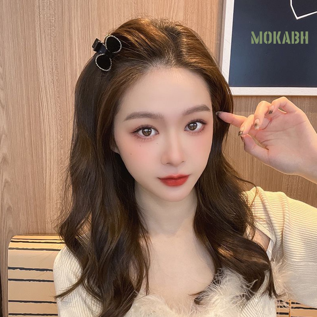 Kẹp Tóc Hình Nơ Đính Đá Màu Sắc Tương Phản Trọng Lượng Nhẹ Thời Trang Cho Nữ