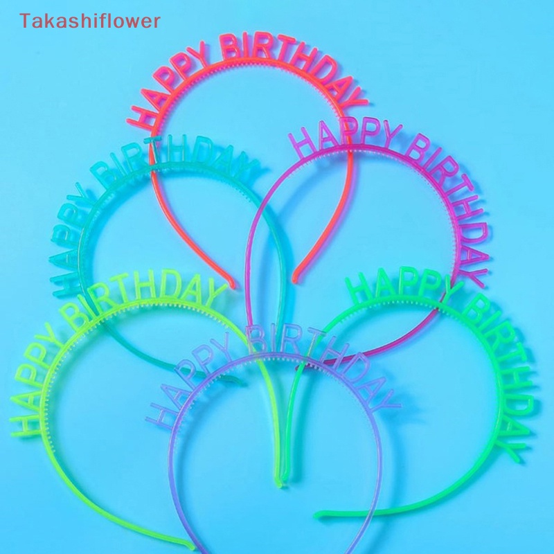 (Takashiflower) Phụ Kiện Băng Đô Nhựa Sinh Nhật Phát Sáng Trong Bóng Tối Màu Vàng Và Bạc in Chữ Happy Birthday Dành Cho Trẻ Em