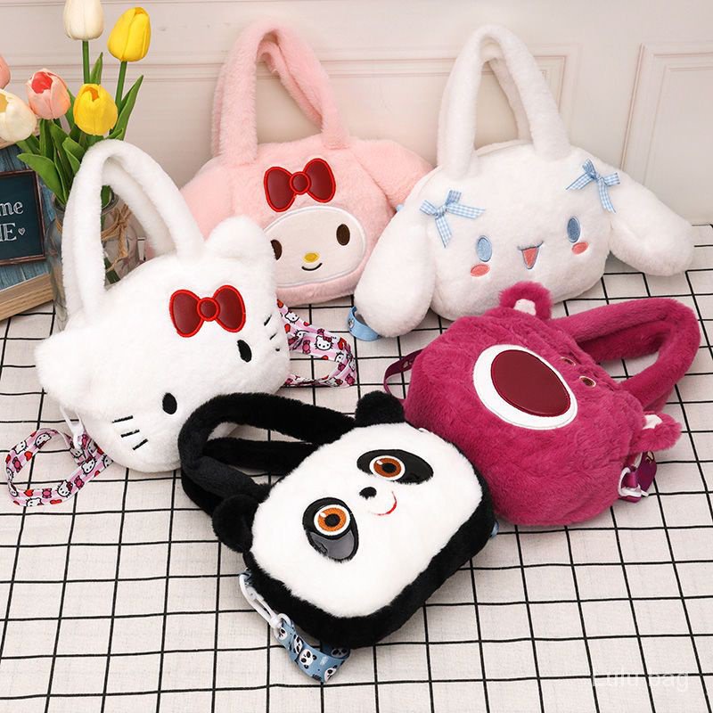Túi Xách Đeo Chéo Mềm Thêu Hình Gấu / Chó Melody / Mèo Hello Kitty 20x15x8cm Dễ Thương Cho Bé Gái