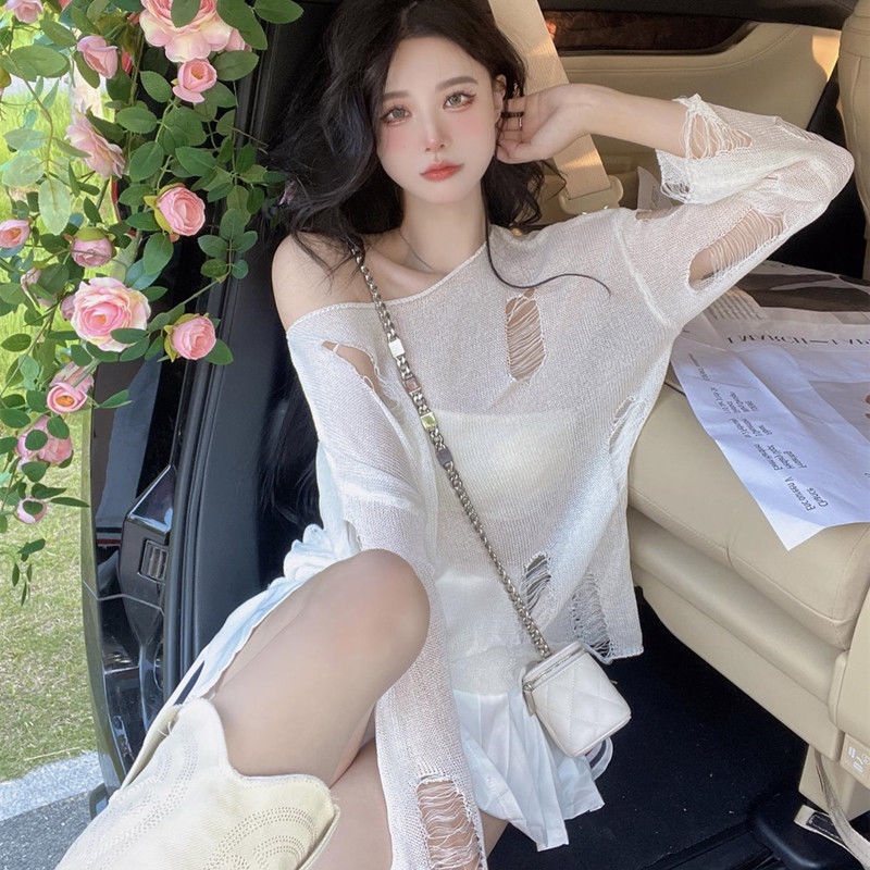 Áo Thun Dệt Kim Mỏng Dáng Rộng Thời Trang Mùa Hè Dành Cho Nữ
