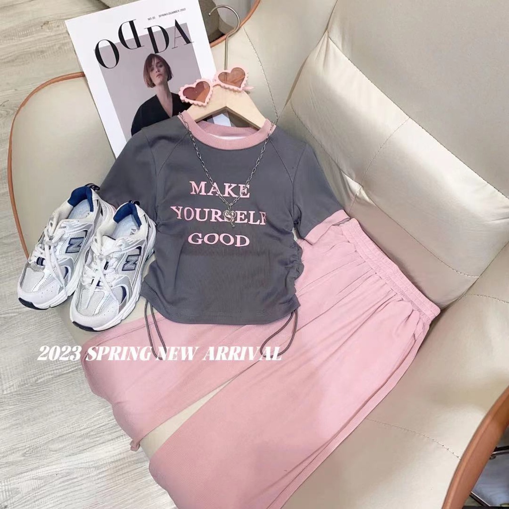 Set Áo Thun Tay Ngắn + Quần Dài Phong Cách Mùa Hè Mới Cho Bé Gái 3-5 - 8-10 - 12-13 Tuổi