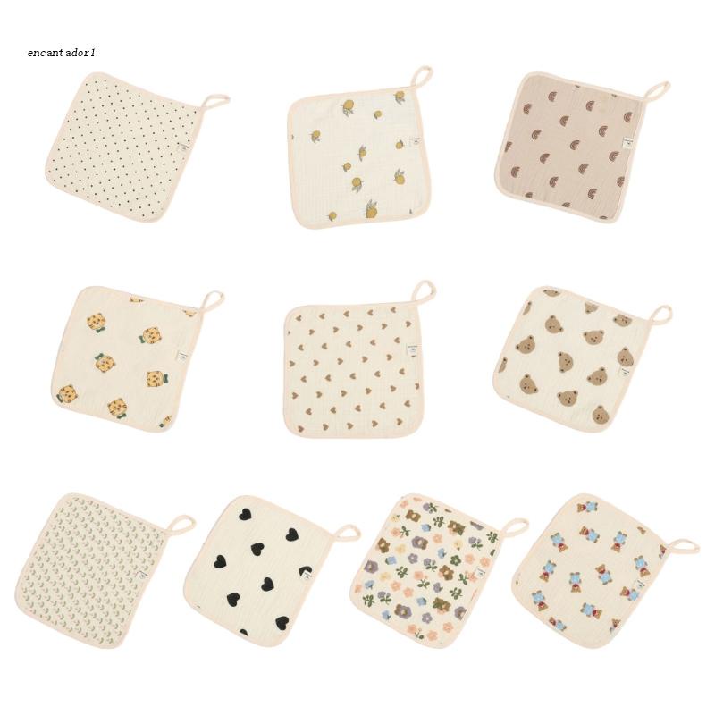 ✿ Yếm Ăn Vải Cotton Thấm Hút Mồ Hôi In Họa Tiết Dễ Thương Cho Bé