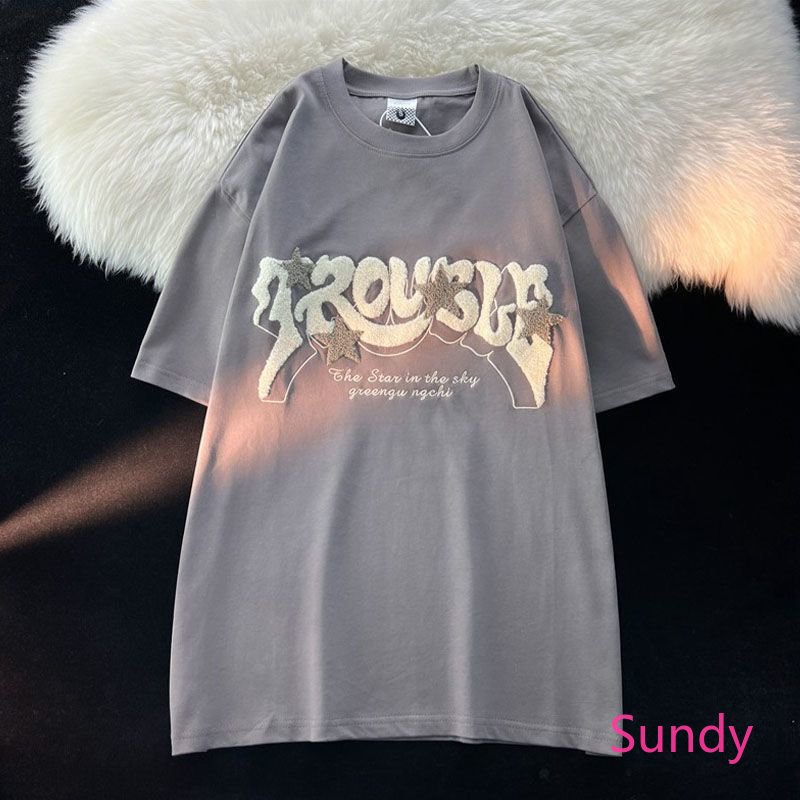 Áo Thun Tay Ngắn Dáng Rộng Chất Liệu Cotton In Hoạ Tiết Ngôi Sao Thời Trang Mùa Hè Cho Nữ Có Size Lớn