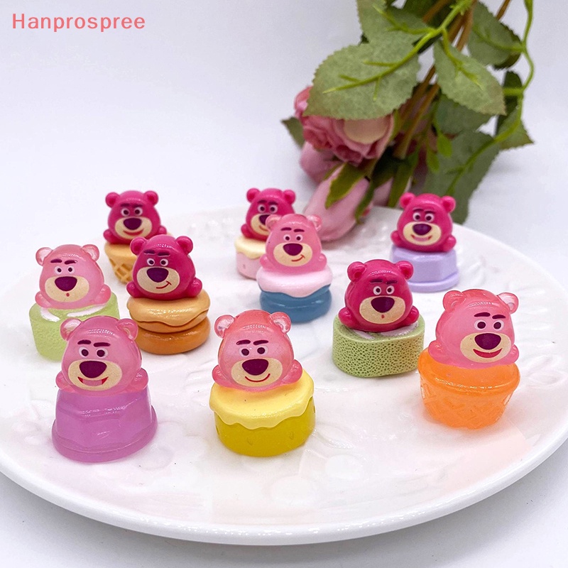 1 Đồ trang trí Gấu Dâu Tây Hoạt Hình Mini Phát Sáng Trang Trí Tiểu Cảnh