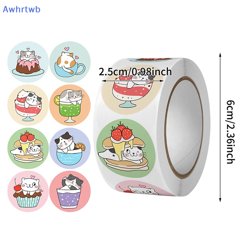 Set 500 Miếng Dán Hình Tròn Họa Tiết Mèo Hoạt Hình Trang Trí Quà Tặng Cho Bé Mới
