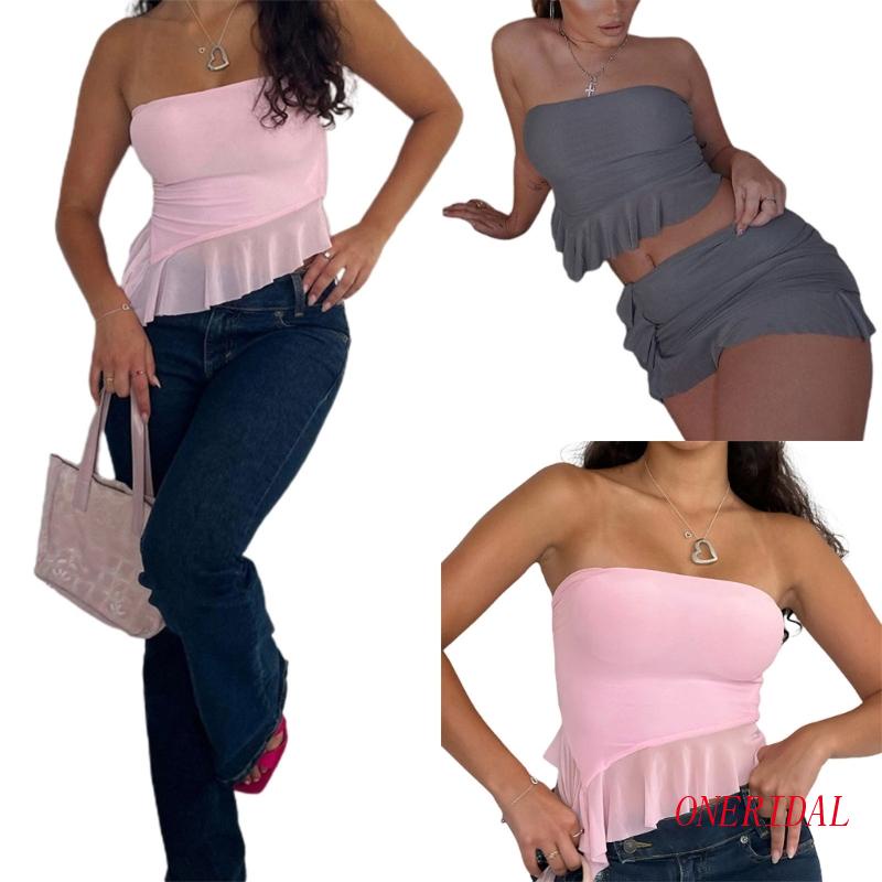 Áo Croptop Sát Nách Màu Trơn Phối Lưới Gợi Cảm Cho Nữ