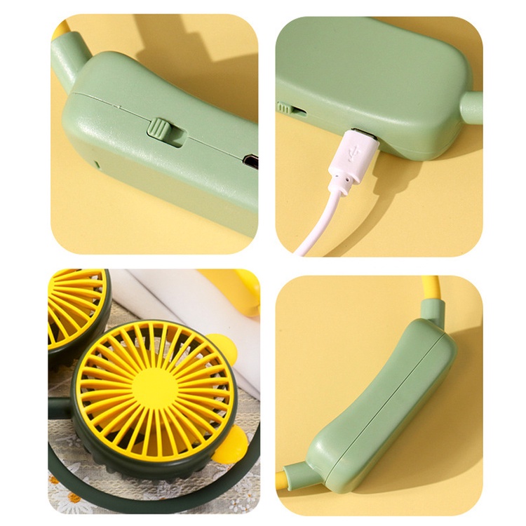 Quạt Điện Mini Đeo Cổ Di Động Hình Tai Mèo Hoạt Hình Có Thể Sạc Lại Bằng Cổng USB Cho Nhà Ở / Ngoài Trời