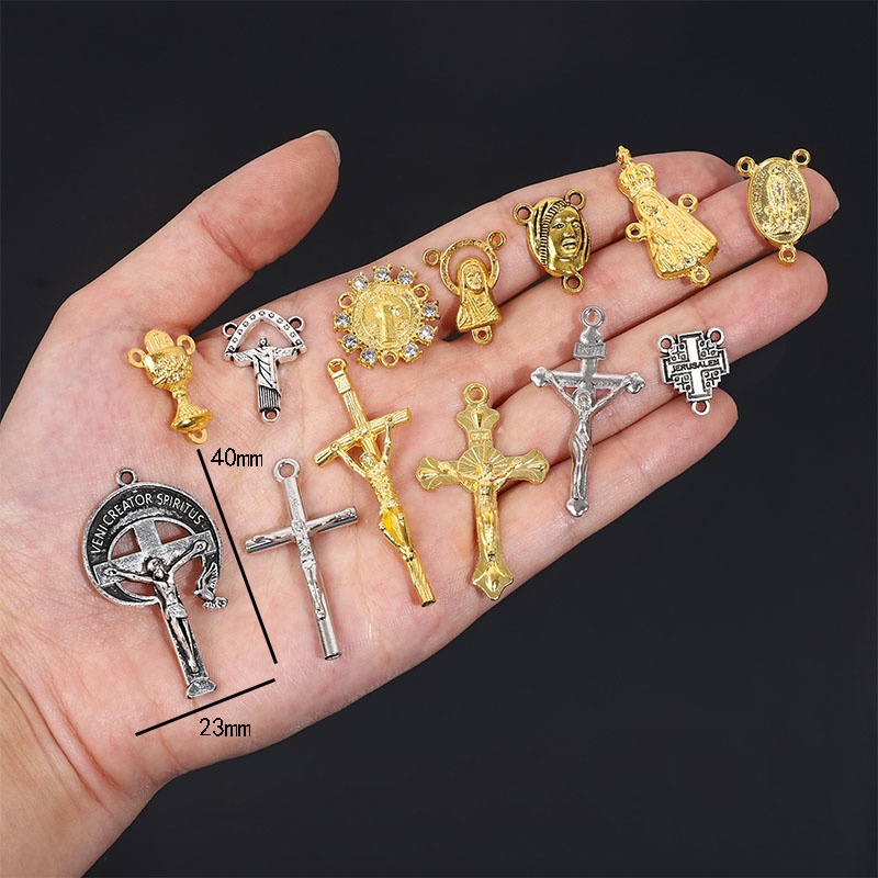 Set 10 Mặt Vòng cổ Ba Lỗ Hình Thánh Giá Làm Trang Sức Thủ Công