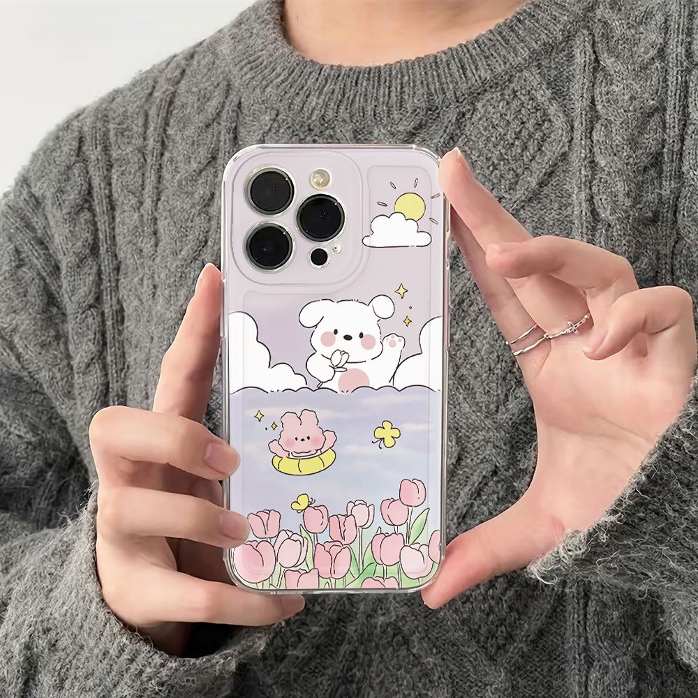 ✅Ốp Điện Thoại Mềm Chống Sốc Hình Hoa Tulip Và Thỏ Cho Iphone 6In 78 14pro11iPhone12 13