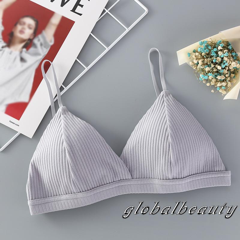 Gb- Áo Ngực Tam Giác Dệt Kim Mỏng Màu Trơn Bảo Vệ Toàn Diện Không Dây Có Đệm Lót Mỏng Điều Chỉnh Được