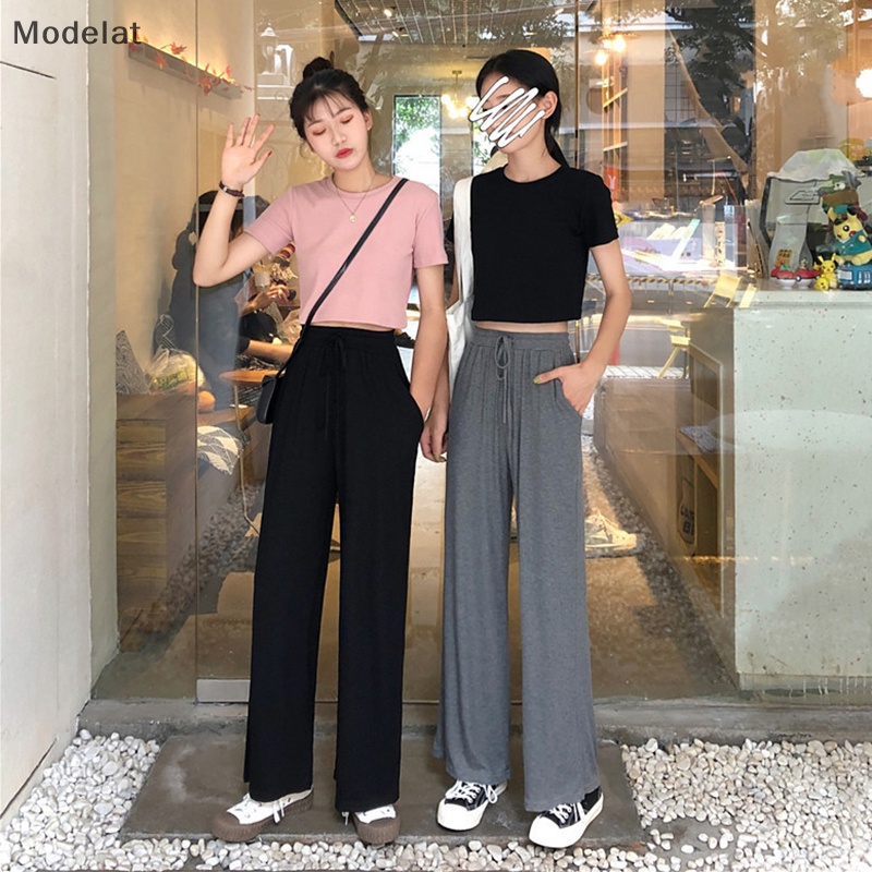 Mfc Quần ống rộng Lưng Cao Màu Trơn Phong Cách Hàn Quốc Thời Trang Mùa Xuân Cho Nữ
