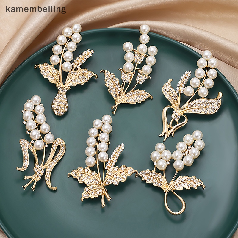 Ghim Cài Cổ Áo Hình Lúa Mạch Đính Đá Ngọc Trai Thời Trang Chống Thất Lạc Cho Nữ