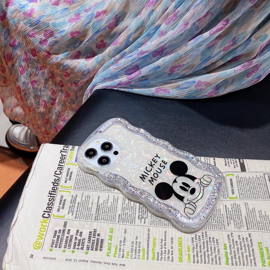 Ốp Điện Thoại TPU Dẻo Họa Tiết Hoạt Hình Mickey Màu Trắng Có Nước Kim Tuyến Cho iPhone 12 13 14 Pro Max