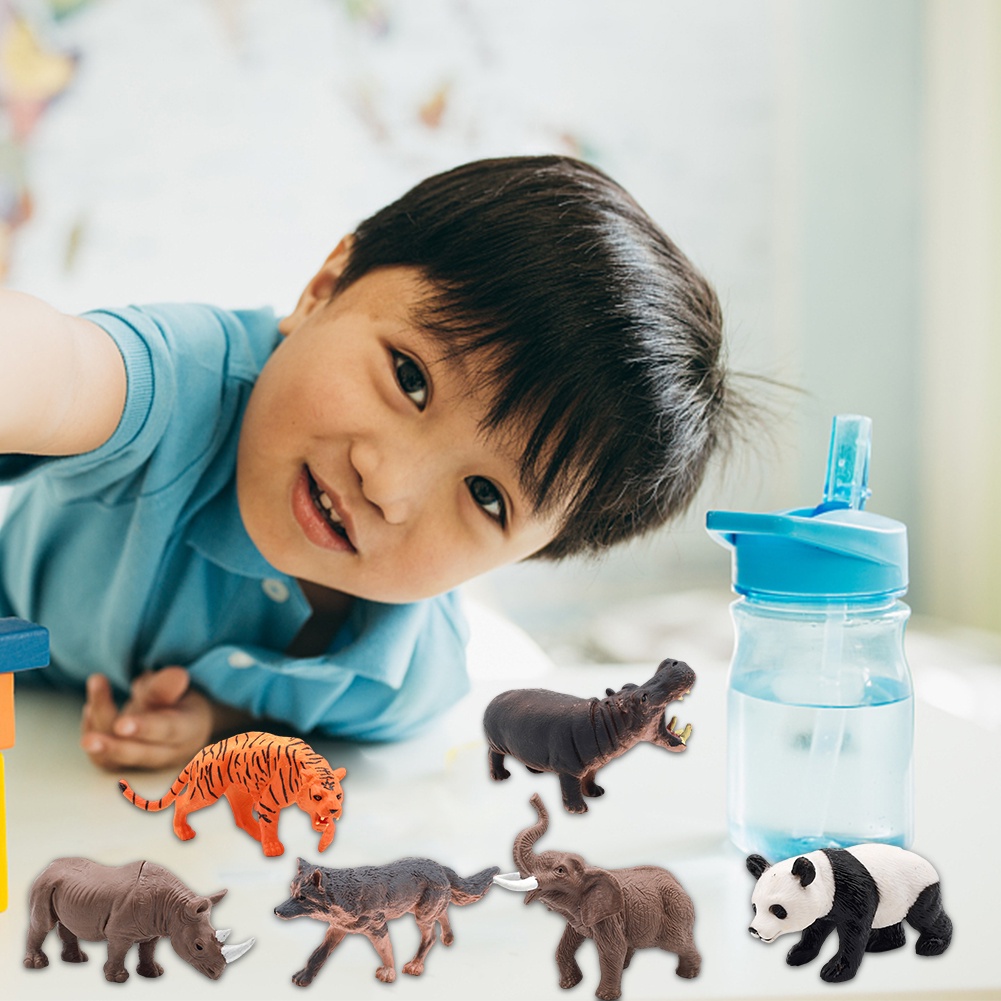 Set 8 Mô Hình Động Vật Hà Mã / Voi / Báo / Sư Tử / Hà Mã / Động Vật Cho Bé