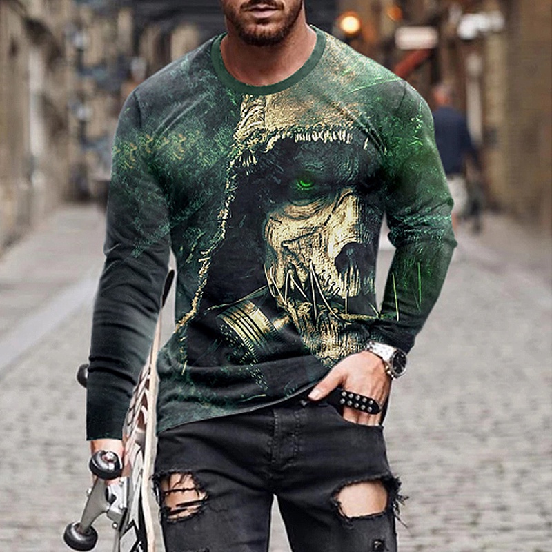 Áo Thun Tay Dài In Họa Tiết Động Vật 3D Phong Cách Âu Mỹ Thời Trang Xuân Thu Mới Cho Nam