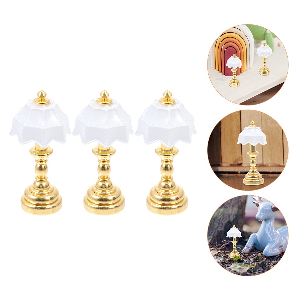 Set 3 Mô Hình Đèn Bàn Mini Bằng Kim Loại Dùng Trang Trí Nhà Búp Bê