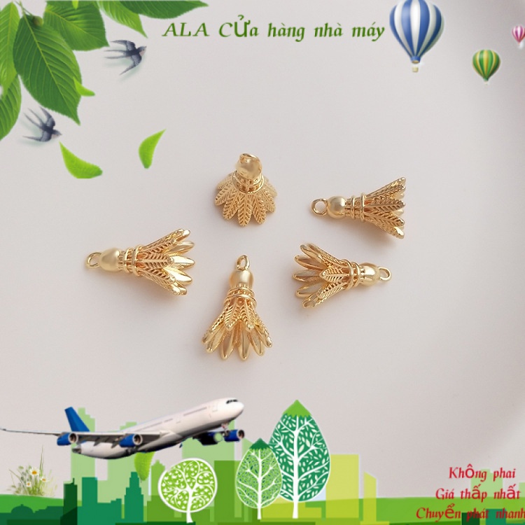 💖Trang sức DIY phụ kiện💖Mặt Dây Chuyền Thủ Công Mạ Vàng 14K Hình Quả Cầu Lông Nhiều Màu Sắc[Mặt dây chuyền/Vòng cổ/Vòng tay/Bông tai]