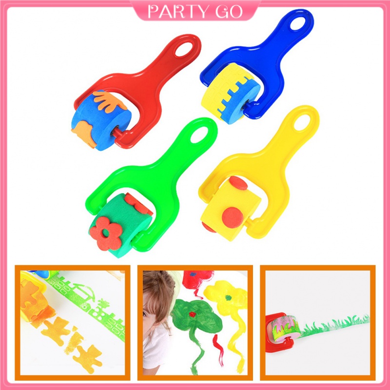4Pcs Drawing Sponge Roller Brush Kids Paint Graffiti DIY Tool Painting Supplies,Random Style