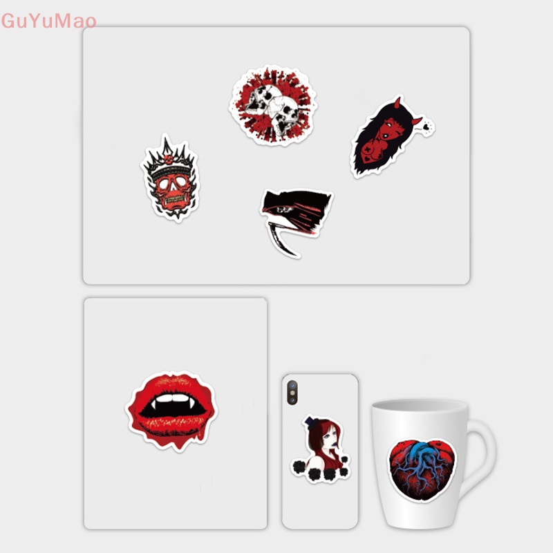 Set 50 Miếng Dán Graffiti Kinh Dị Màu Trắng Đen Trang Trí Xe Hơi / Ván Trượt / Guitar / Ván Trượt