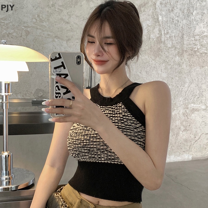 Áo Croptop Sát Nách Kẻ Sọc Kiểu Vintage Thời Trang Mùa Hè Năng Động