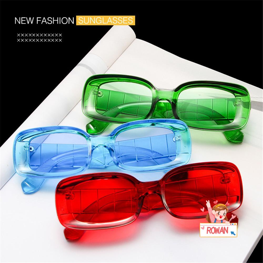 Rowans Kính Mát Gọng Vuông Nhỏ Hình Chữ Nhật Màu Xanh Lam Trong Suốt Phong Cách Retro