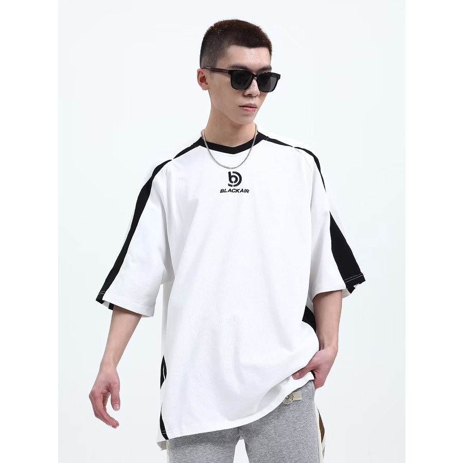 Áo Thun Tay Ngắn Dáng Rộng Màu Sắc Tương Phản Phong Cách Retro Dành Cho Nữ