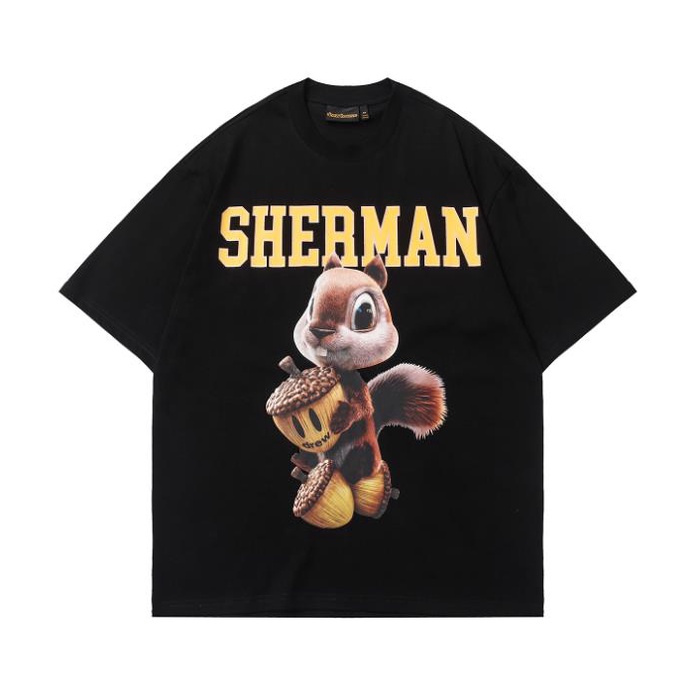 Hàng Bán Chạy Có Sẵn Áo Thun Cotton Ngắn Tay Cổ Tròn Dáng Rộng In Hình Sóc Mặt Cười Mặt Cười @