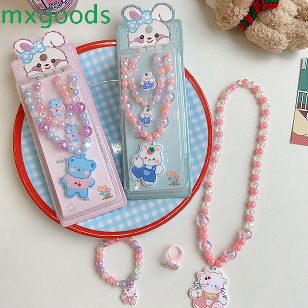 Bộ Nhẫn Đính Hạt Hình Thỏ / Gấu Màu Cầu Vồng Dễ Thương Phong Cách Hàn Quốc Cho Bé Gái