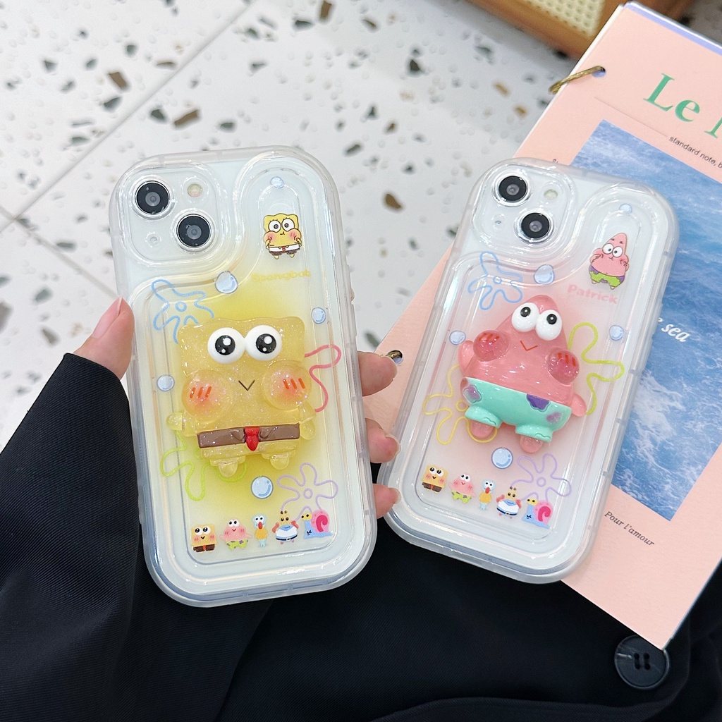 Ốp Điện Thoại Tpu Dẻo Họa Tiết Hoạt Hình Spongebob Màu Trong Suốt Kèm Giá Đỡ Cho iPhone 14 Plus 13 12 11 Pro Max