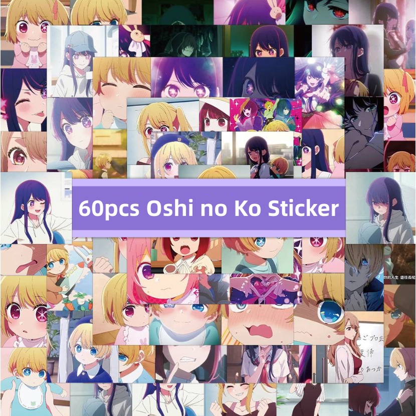 Set 60 Miếng Dán Chống Thấm Nước Họa Tiết Hoạt Hình Oshi no Ko DIY Trang Trí Laptop / Vali / Điện Thoại