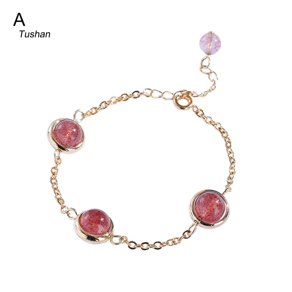 [Ts] Vòng Tay Pha Lê Hồng Dâu Tây Màu Sáng Quyến Rũ Dễ Phối Đồ Trang Sức Chống Lưỡi Có Thể Điều Chỉnh Độ Dài Cho Nữ