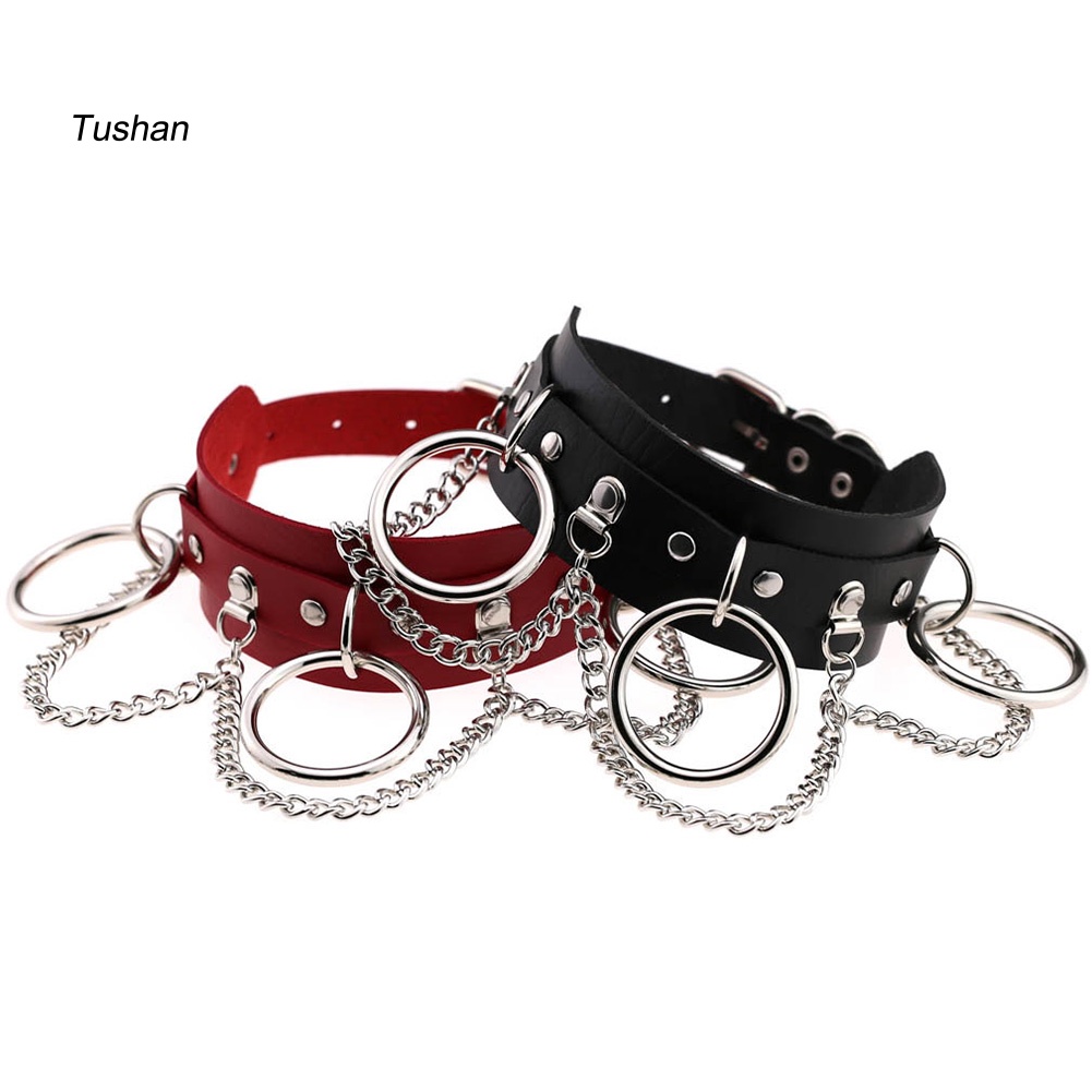 Vòng Cổ Choker Da Giả Đính Khoen Tròn Cá Tính Cho Nữ