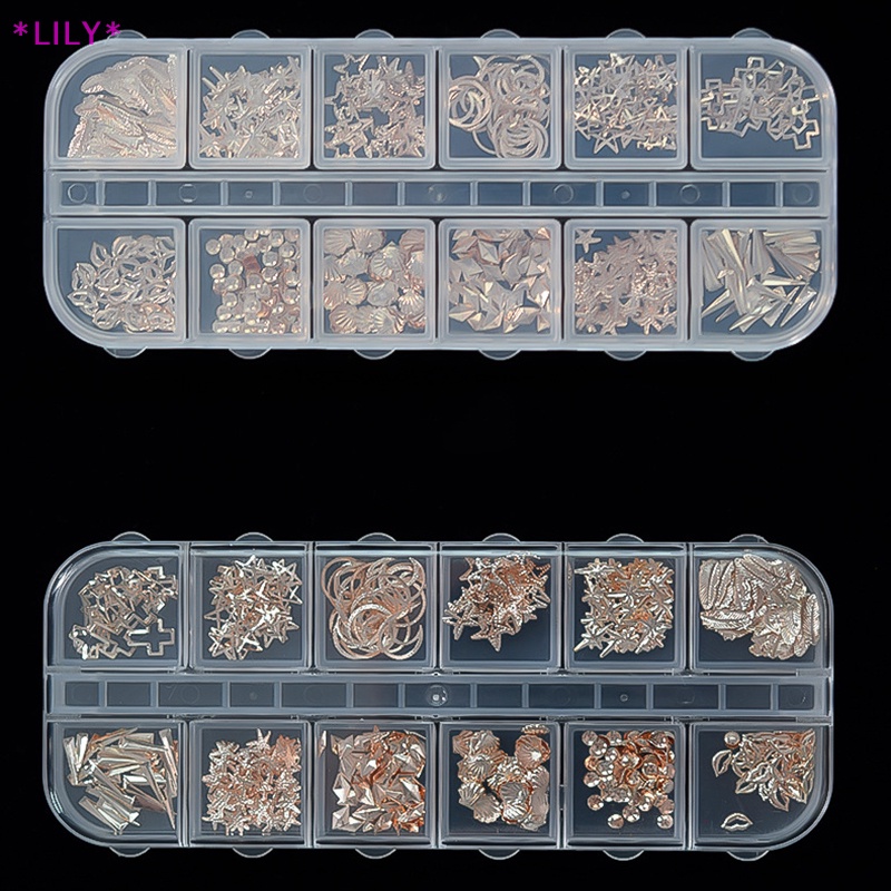 Lily 12 tế bào rõ ràng nhựa Nail Art trang trí nội thất lưu trữ trường hợp container đá quý hộp đồ trang sức uuu