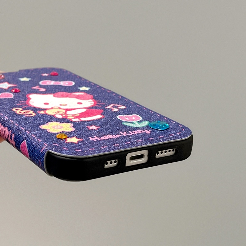 Ốp Điện Thoại Denim Mềm Chống Sốc Có Giá Đỡ Hình Mèo Cho iPhone 14 13 12 11 Pro Max 14 Plus